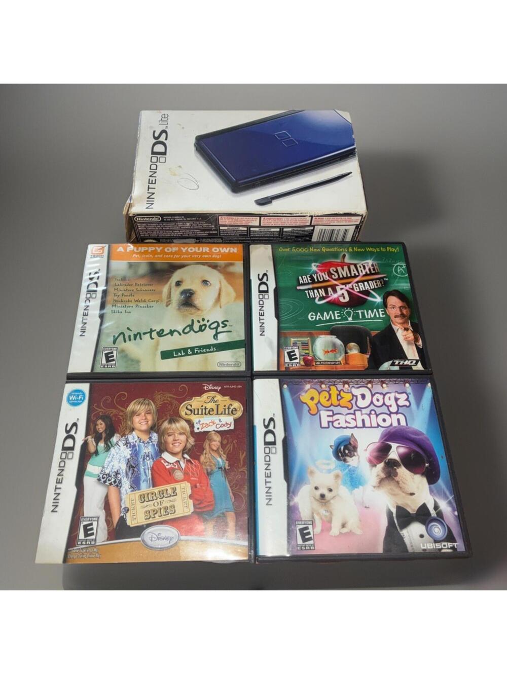 Nintendo Ds Lite System Cobalt Blue BLACK Hand Held in Box with games USG-001